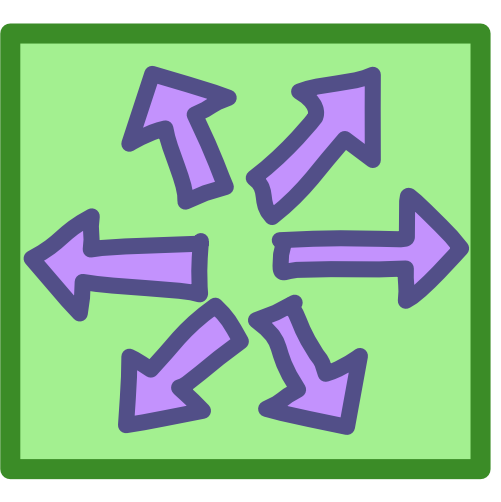  5 purple arrows making a circle inside a green square